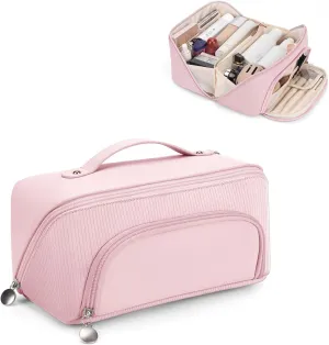 Lotour Makeup Bag Organizer Travel Cosmetic Bag, Large Capacity Skincare Bag for Women Girls, Portable Pouch Open Flat Toiletry Bag for Travel Essentials Toiletries Accessories