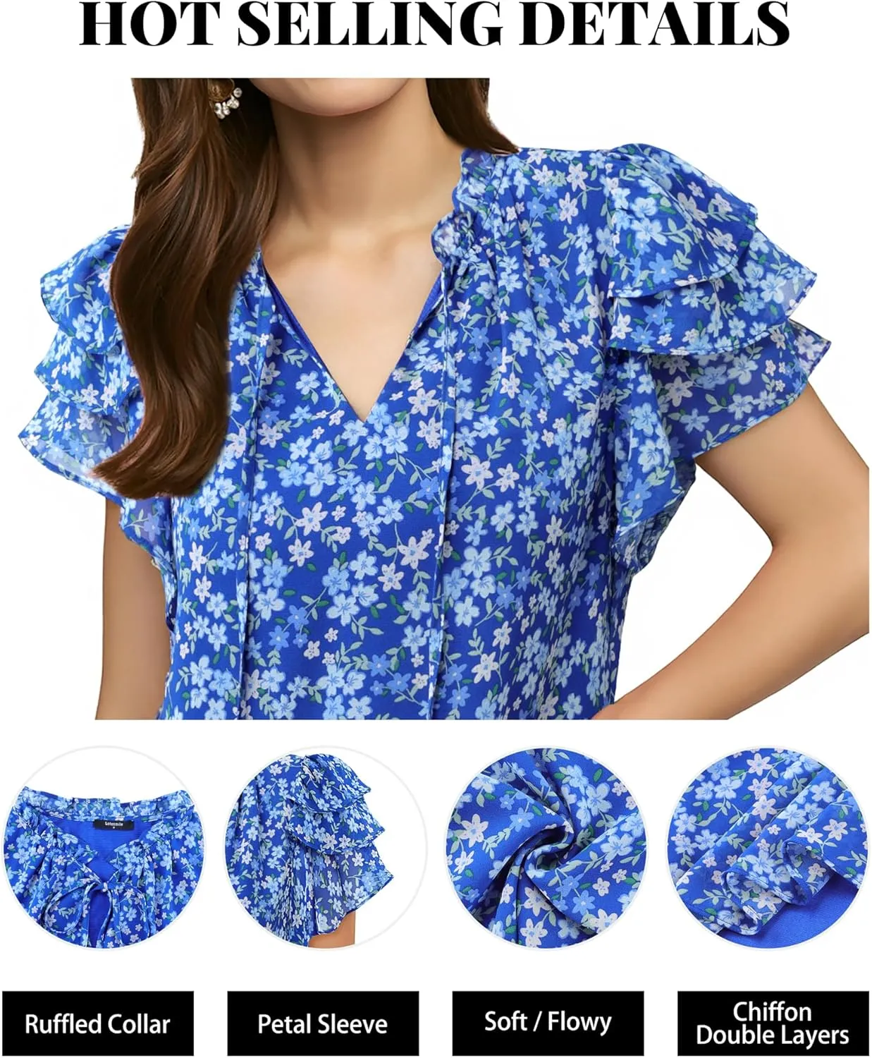 Lotusmile Summer Chiffon Dressy Casual Blouses Elegant Ruffle Short Sleeve Work Tops for Women Trendy