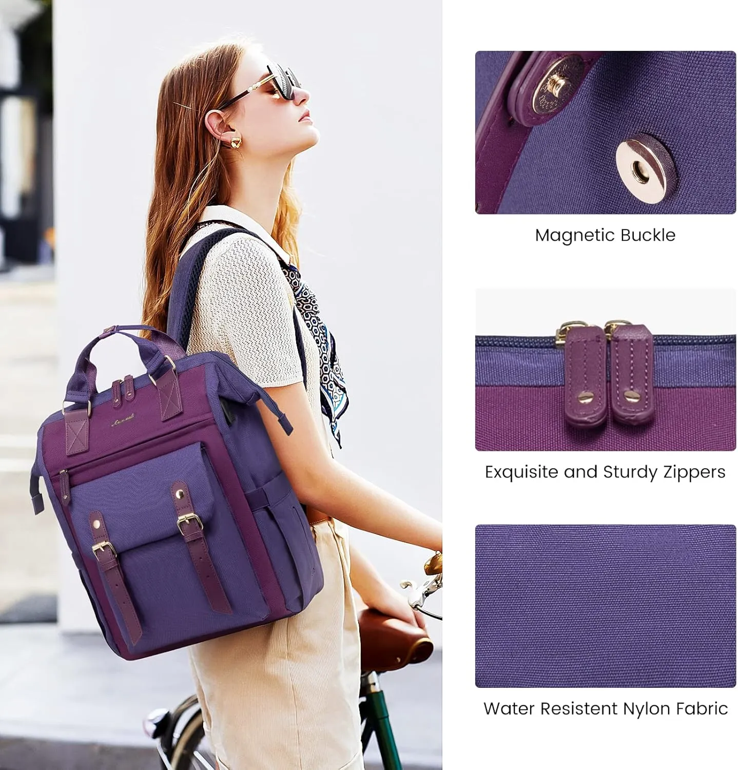 LOVEVOOK 15.6 inch Laptop Backpack for Women, Teacher Nurse Work Travel Backpacks Purse,Computer Bag with USB Charging Port, Purple Blue
