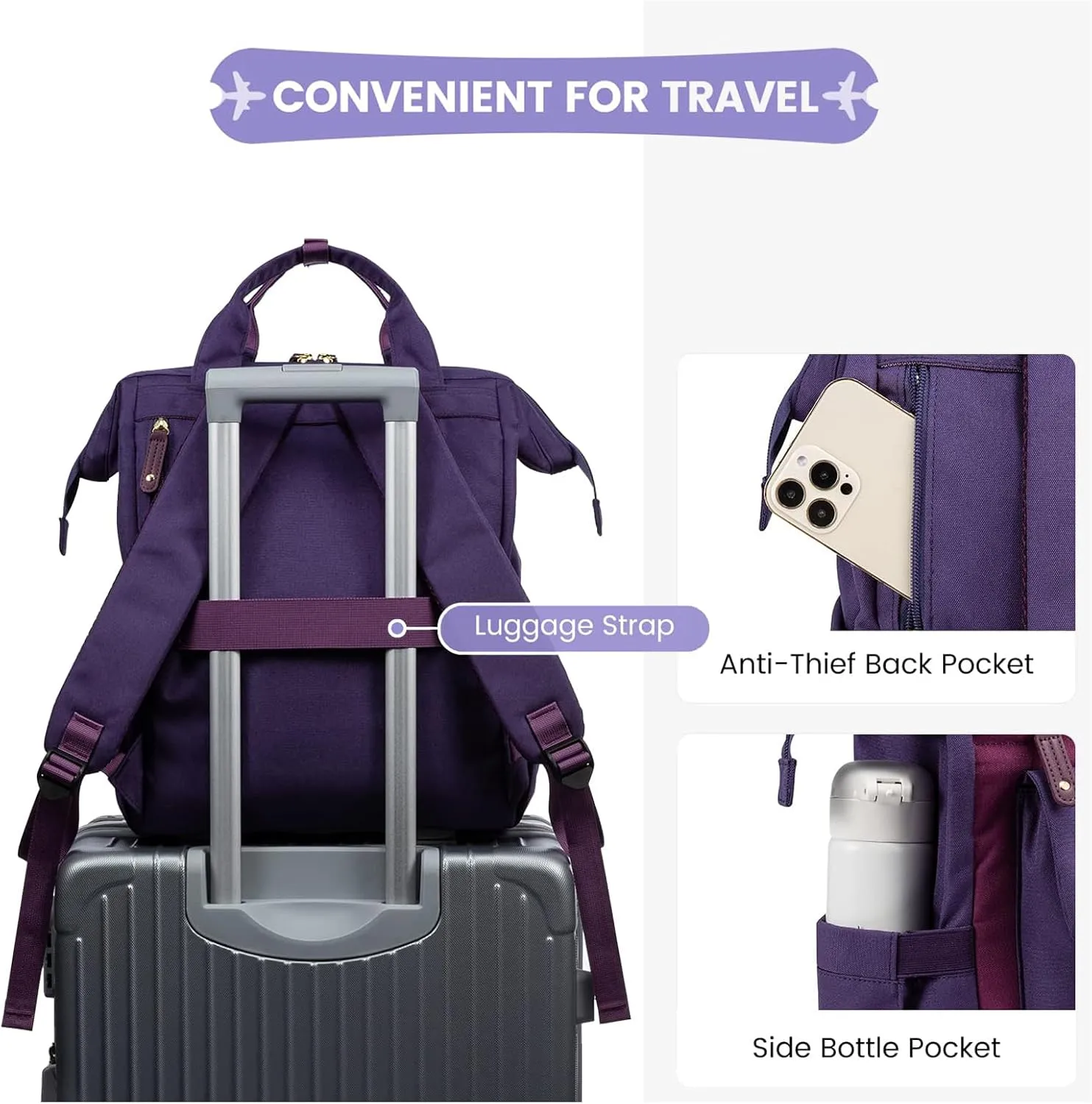 LOVEVOOK 15.6 inch Laptop Backpack for Women, Teacher Nurse Work Travel Backpacks Purse,Computer Bag with USB Charging Port, Purple Blue