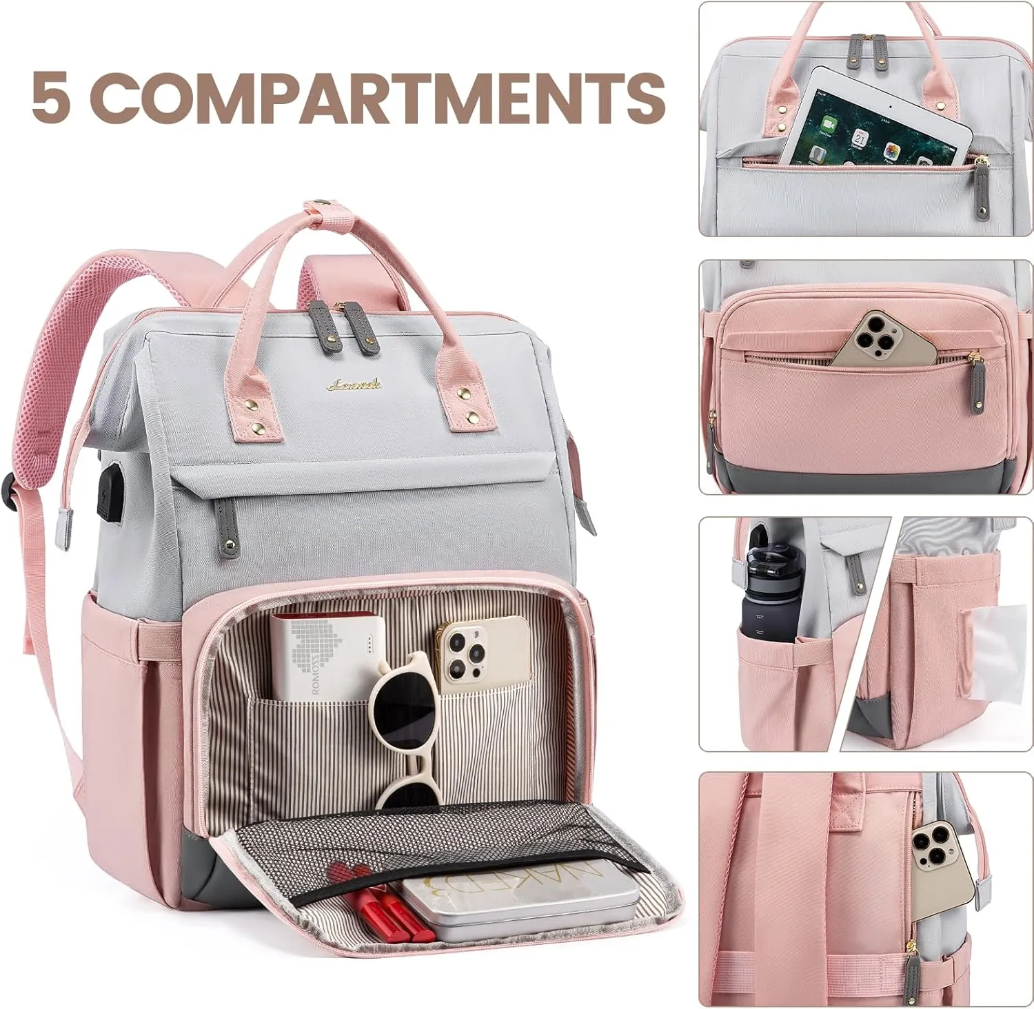 LOVEVOOK Laptop Backpack for Women, 15.6 Inch Work Business Backpacks Purse with USB Port, Large Capacity Nurse Bag College Bookbag for School, Waterproof Casual Daypack for Travel