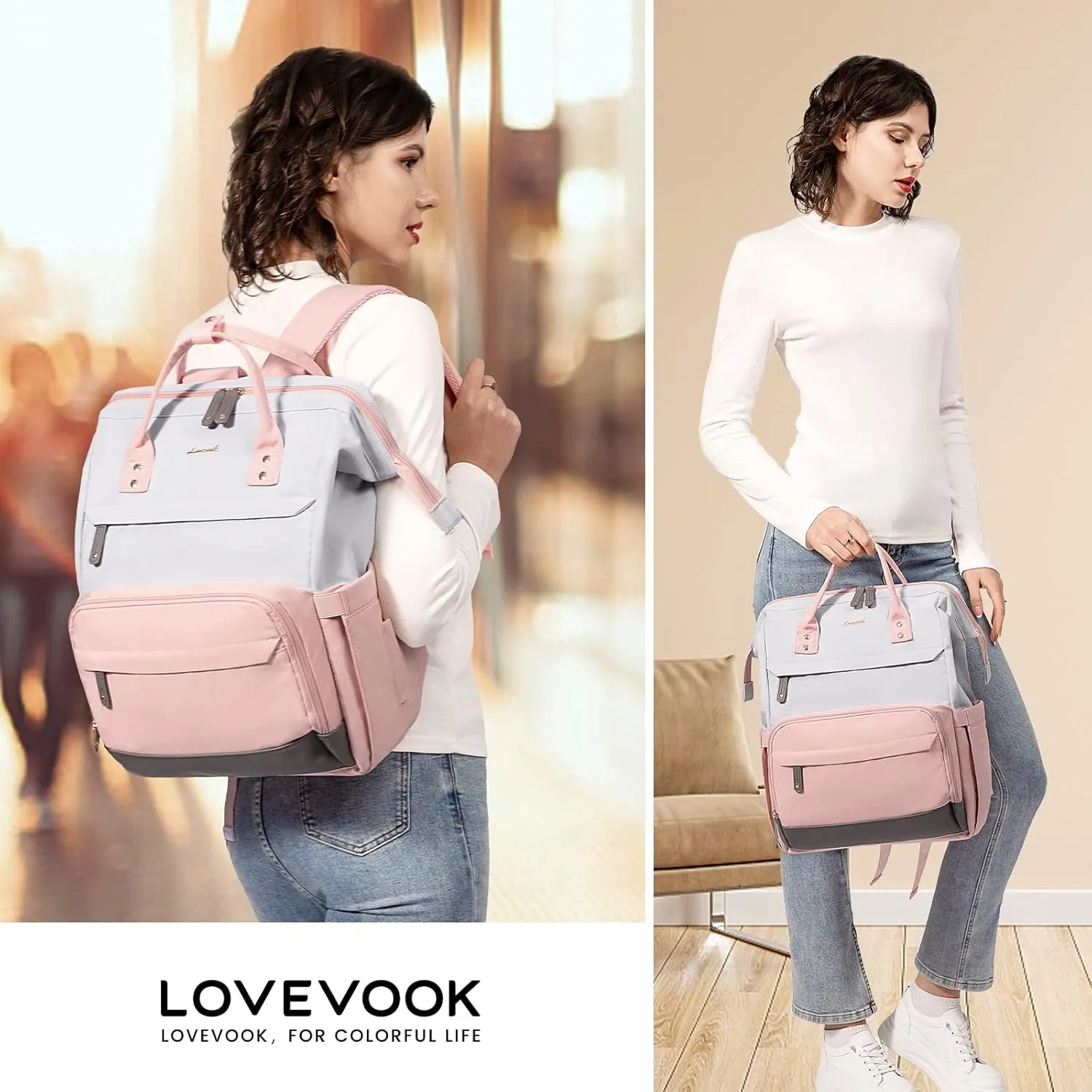 LOVEVOOK Laptop Backpack for Women, 15.6 Inch Work Business Backpacks Purse with USB Port, Large Capacity Nurse Bag College Bookbag for School, Waterproof Casual Daypack for Travel