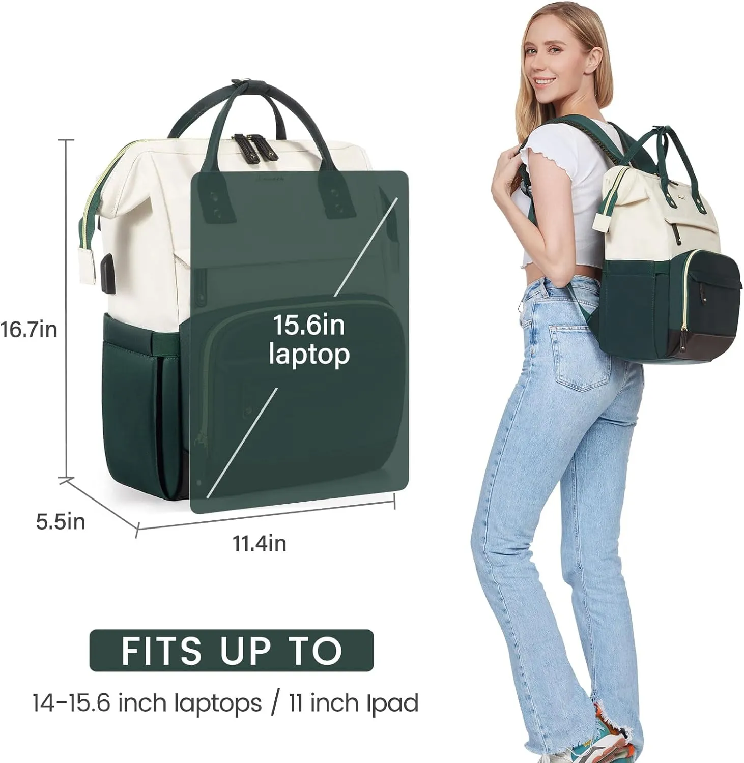 LOVEVOOK Laptop Backpack for Women, 15.6 Inch Work Business Backpacks Purse with USB Port, Large Capacity Nurse Bag College Bookbag for School, Waterproof Casual Daypack for Travel