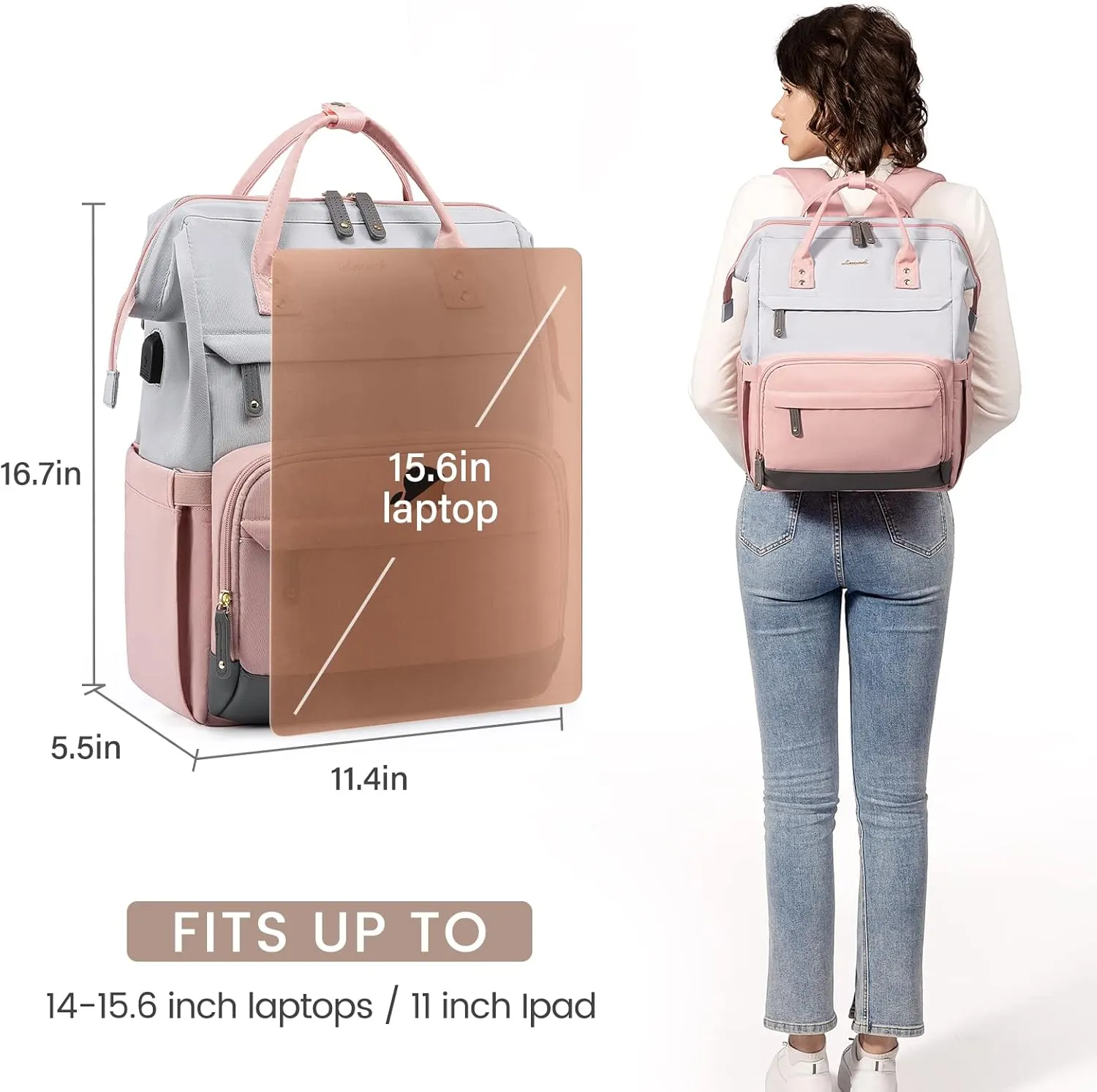 LOVEVOOK Laptop Backpack for Women, 15.6 Inch Work Business Backpacks Purse with USB Port, Large Capacity Nurse Bag College Bookbag for School, Waterproof Casual Daypack for Travel