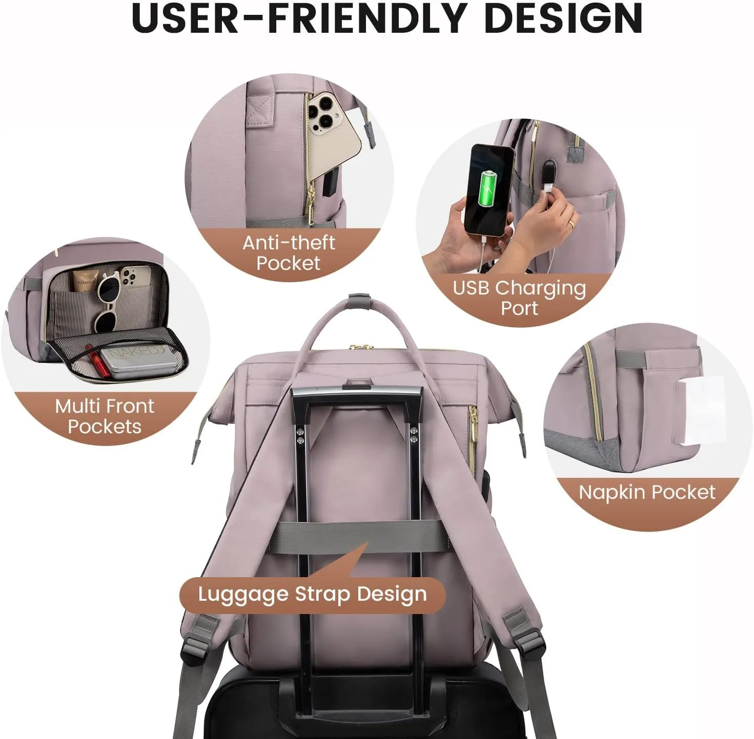 LOVEVOOK Laptop Backpack for Women Fashion Computer Backpack Purse 17 Inch with USB Port Travel Backpack Nurse Teacher Bag for Business Work College