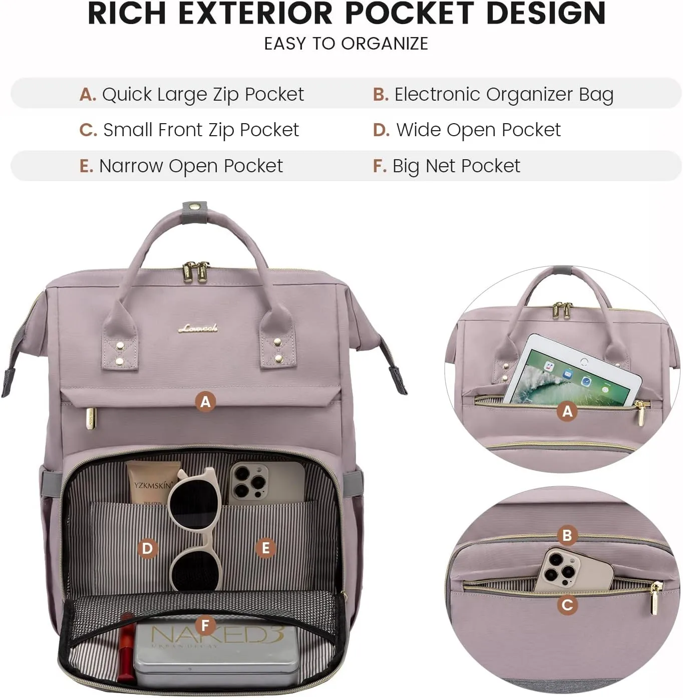 LOVEVOOK Laptop Backpack for Women Fashion Computer Backpack Purse 17 Inch with USB Port Travel Backpack Nurse Teacher Bag for Business Work College