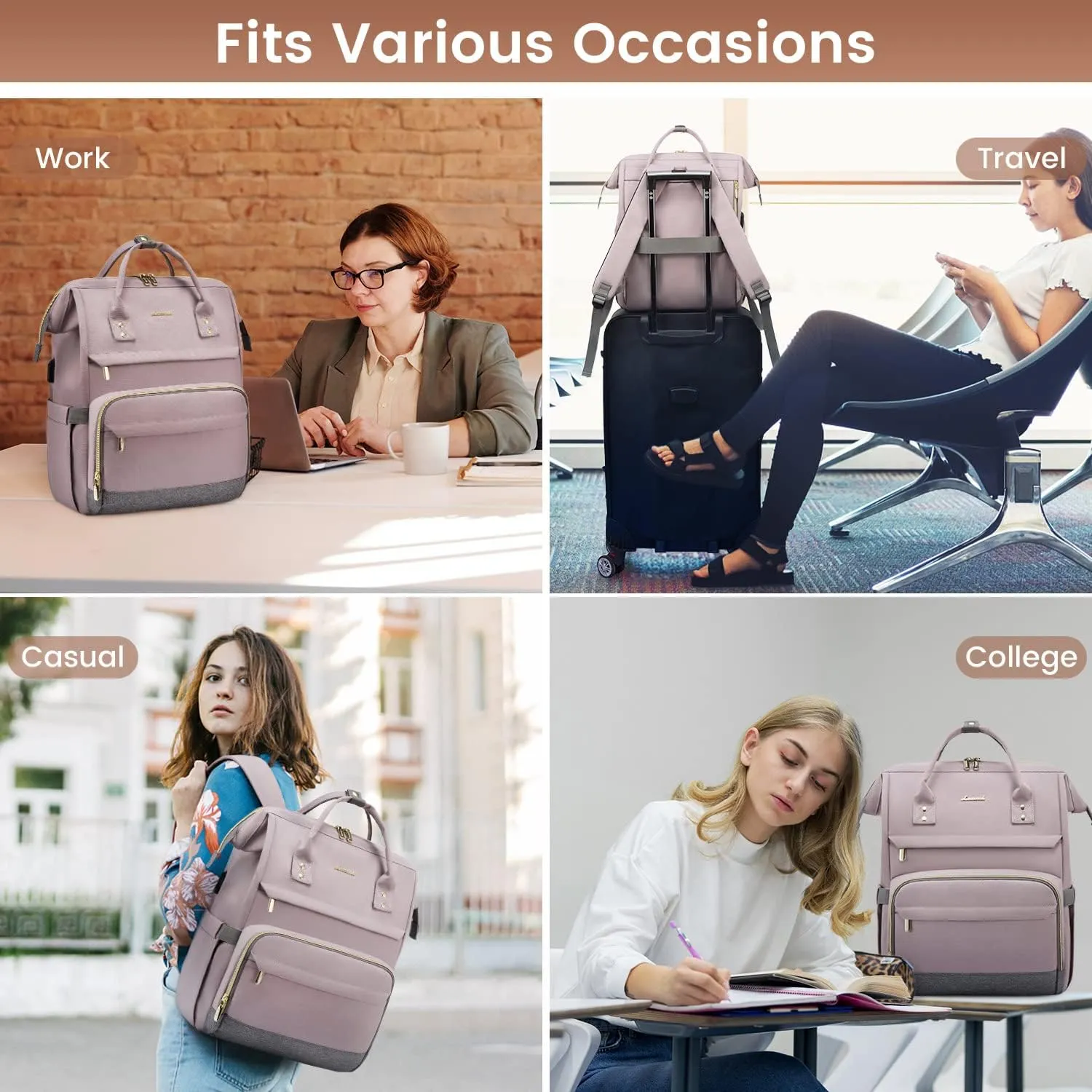 LOVEVOOK Laptop Backpack for Women Fashion Computer Backpack Purse 17 Inch with USB Port Travel Backpack Nurse Teacher Bag for Business Work College