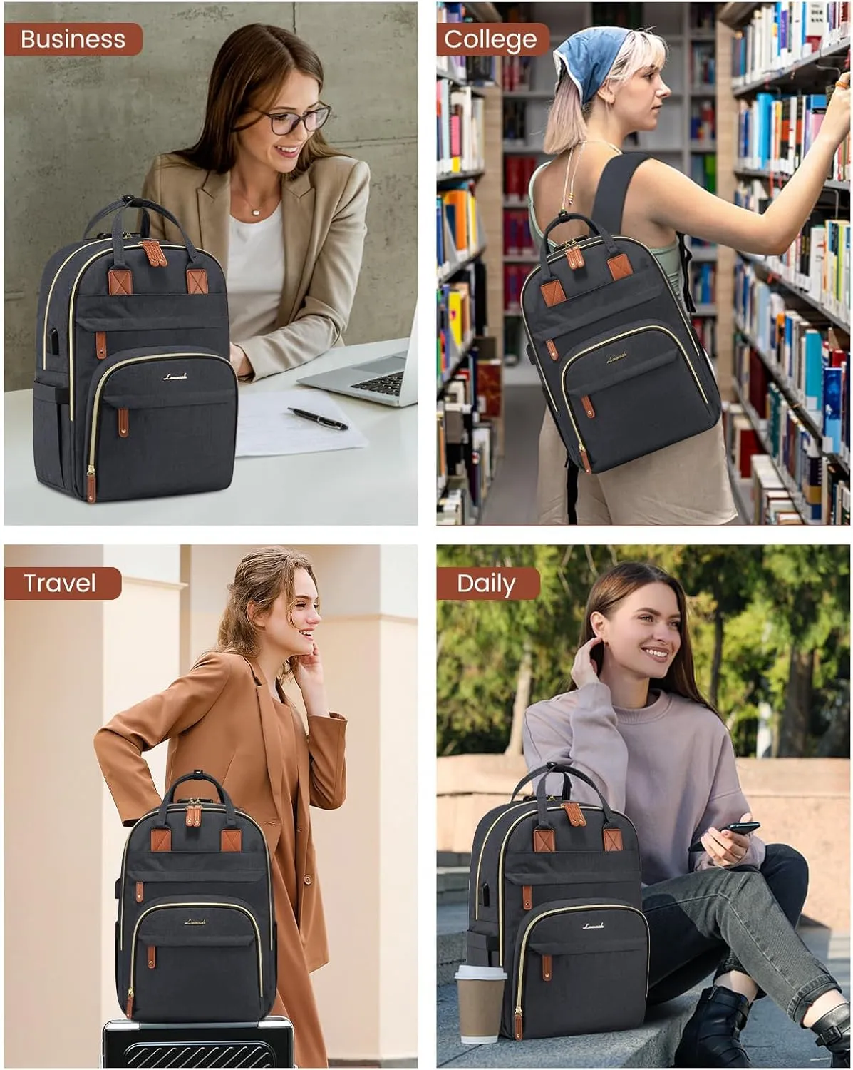 LOVEVOOK Laptop Backpack for Women Unisex Travel Anti-theft Bag, Business Work Computer Backpacks Purse for Men, Casual Hiking with Lock, 15.6 Inch, Dark Grey