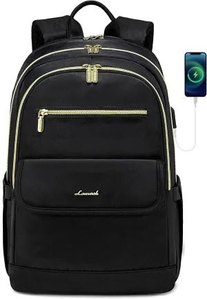 LOVEVOOK Laptop Backpack for Women,15.6 Inch Fashion Travel Backpack,Large Capacity Backpack Purse with USB,Water-resistant fits College Work Business Travel （Black）