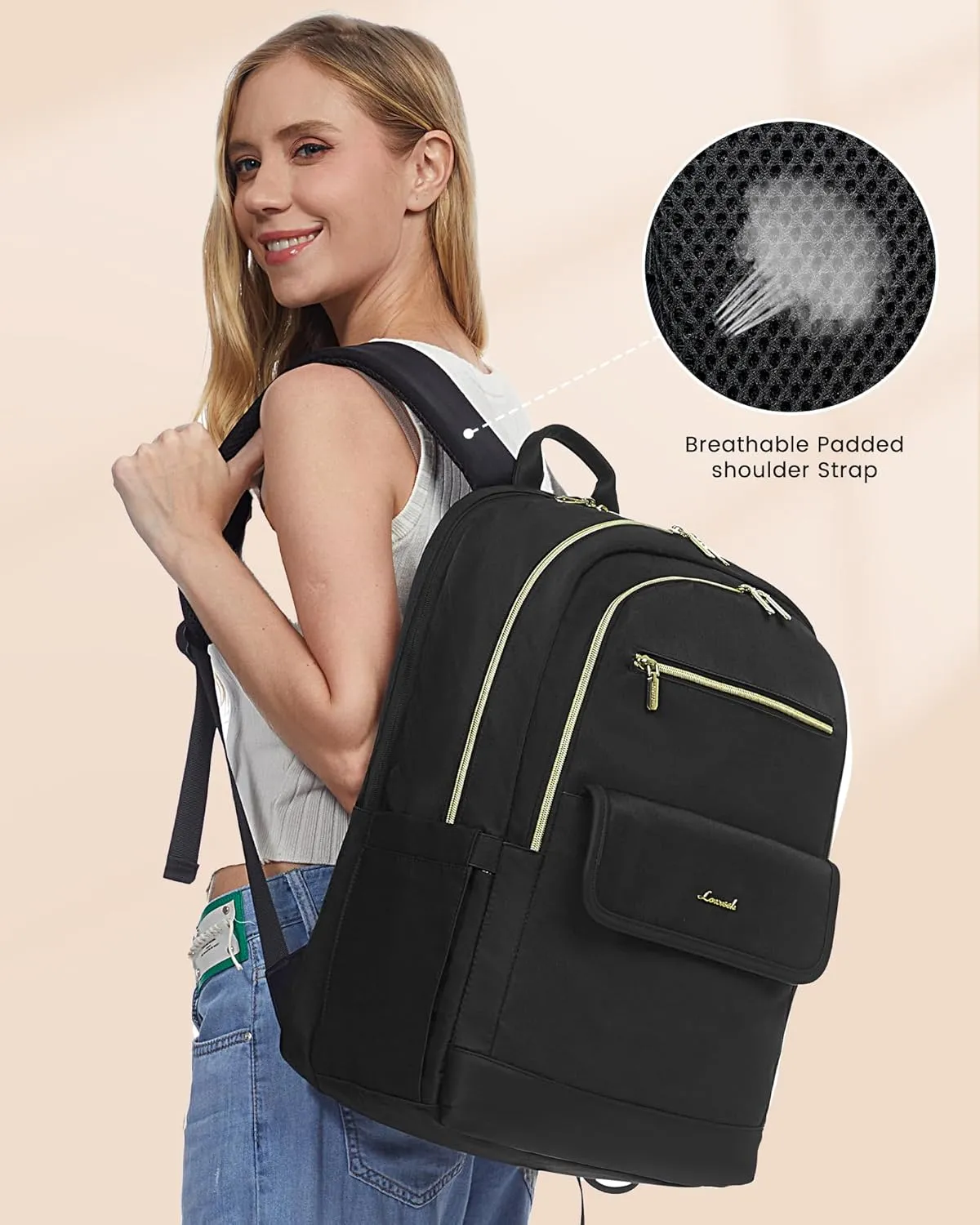 LOVEVOOK Laptop Backpack for Women,15.6 Inch Fashion Travel Backpack,Large Capacity Backpack Purse with USB,Water-resistant fits College Work Business Travel （Black）