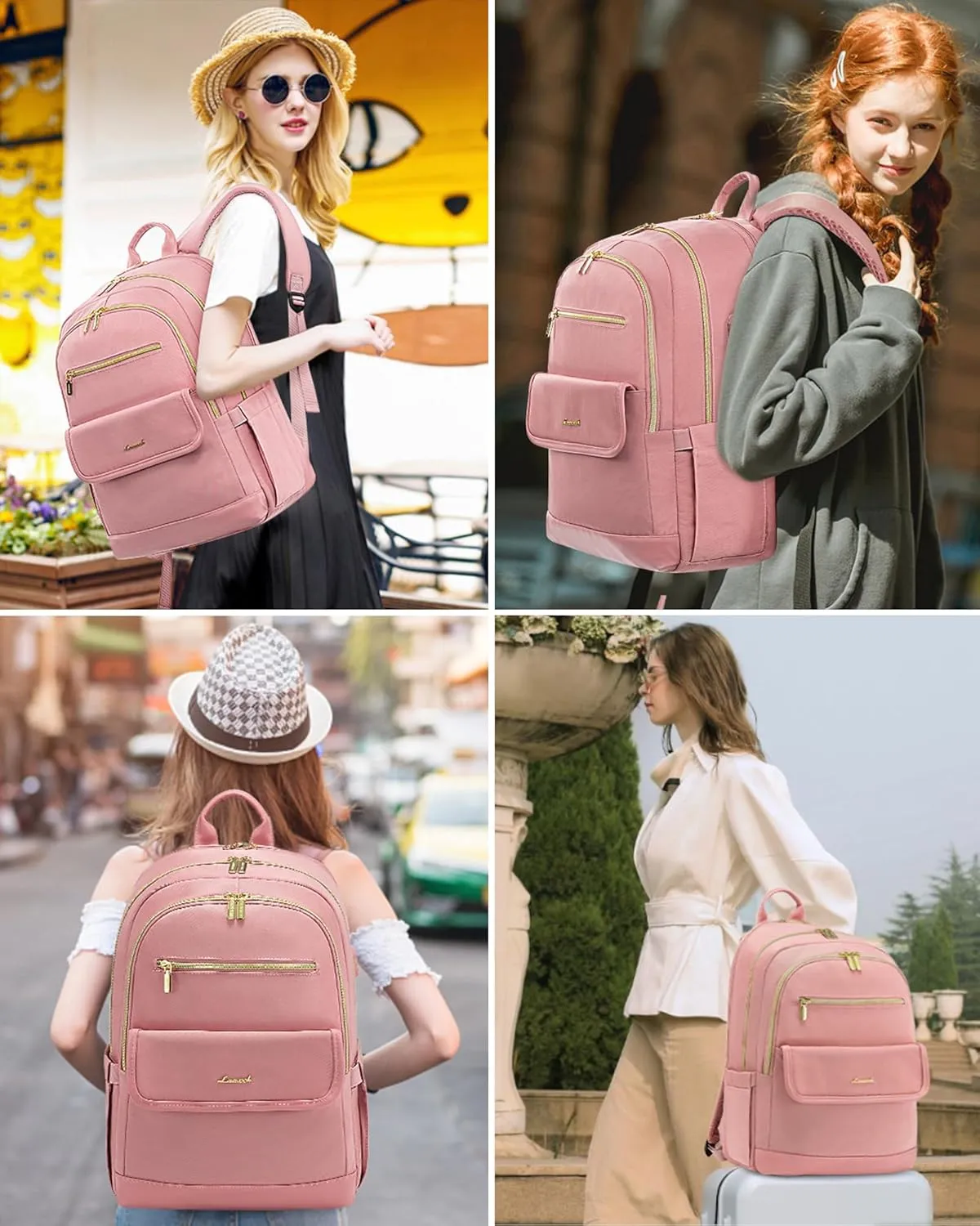 LOVEVOOK Laptop Backpack for Women,15.6 Inch Fashion Travel Backpack,Large Capacity Backpack Purse with USB,Water-resistant fits College Work Business Travel（Pink）
