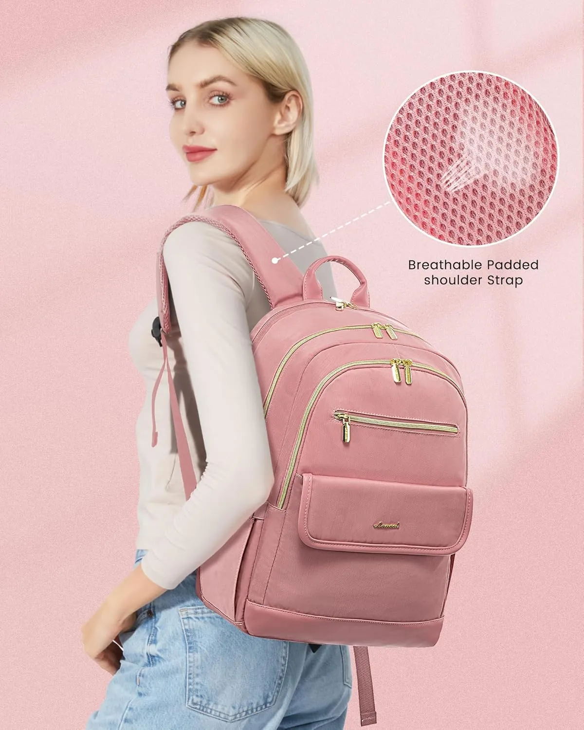 LOVEVOOK Laptop Backpack for Women,15.6 Inch Fashion Travel Backpack,Large Capacity Backpack Purse with USB,Water-resistant fits College Work Business Travel（Pink）