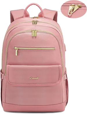LOVEVOOK Laptop Backpack for Women,15.6 Inch Fashion Travel Backpack,Large Capacity Backpack Purse with USB,Water-resistant fits College Work Business Travel（Pink）