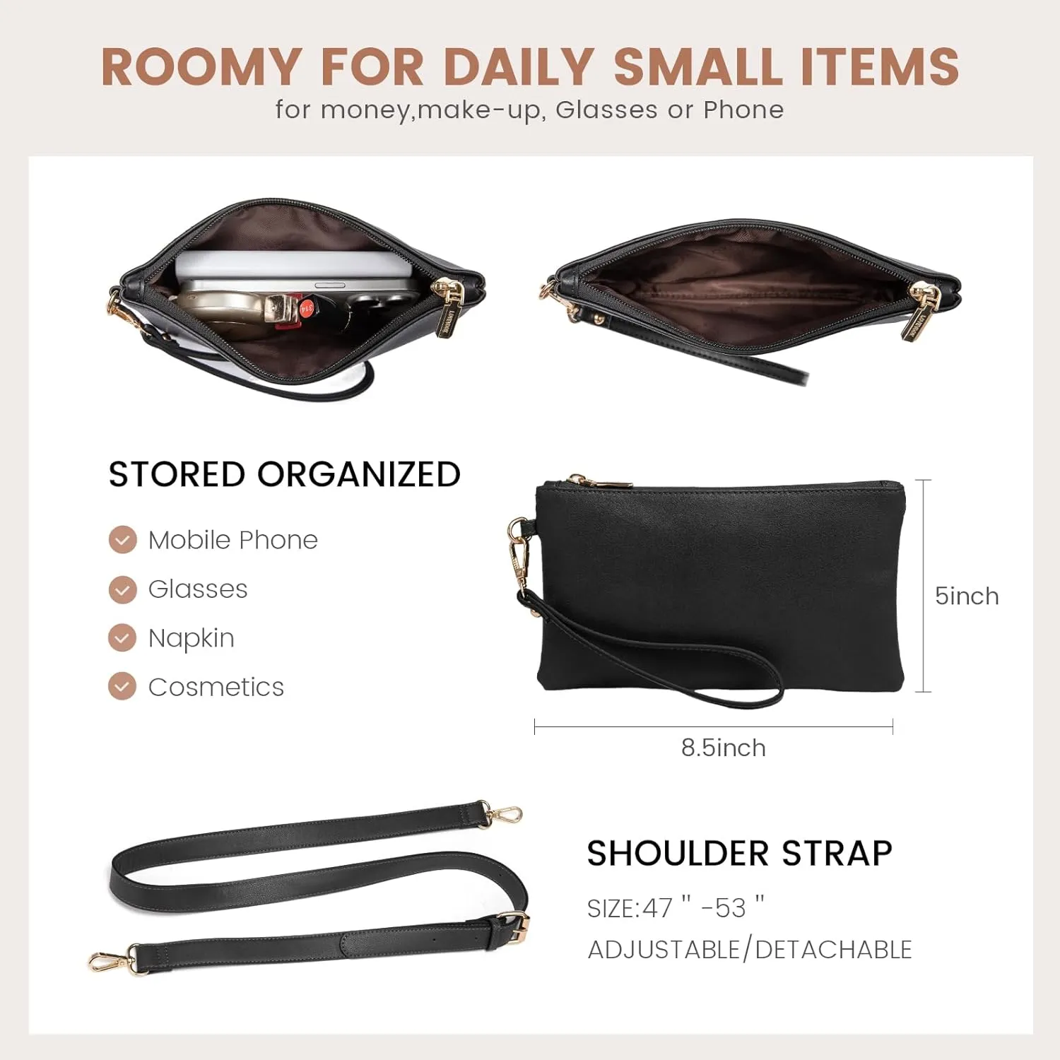 LOVEVOOK Laptop Bag for Women,17 lnch Waterproof Lightweight Leather Tote Bag,Professional Business Office Work Bags with Clutch Purse,Large Capacity Computer Shoulder Handbag,Black-White-Brown