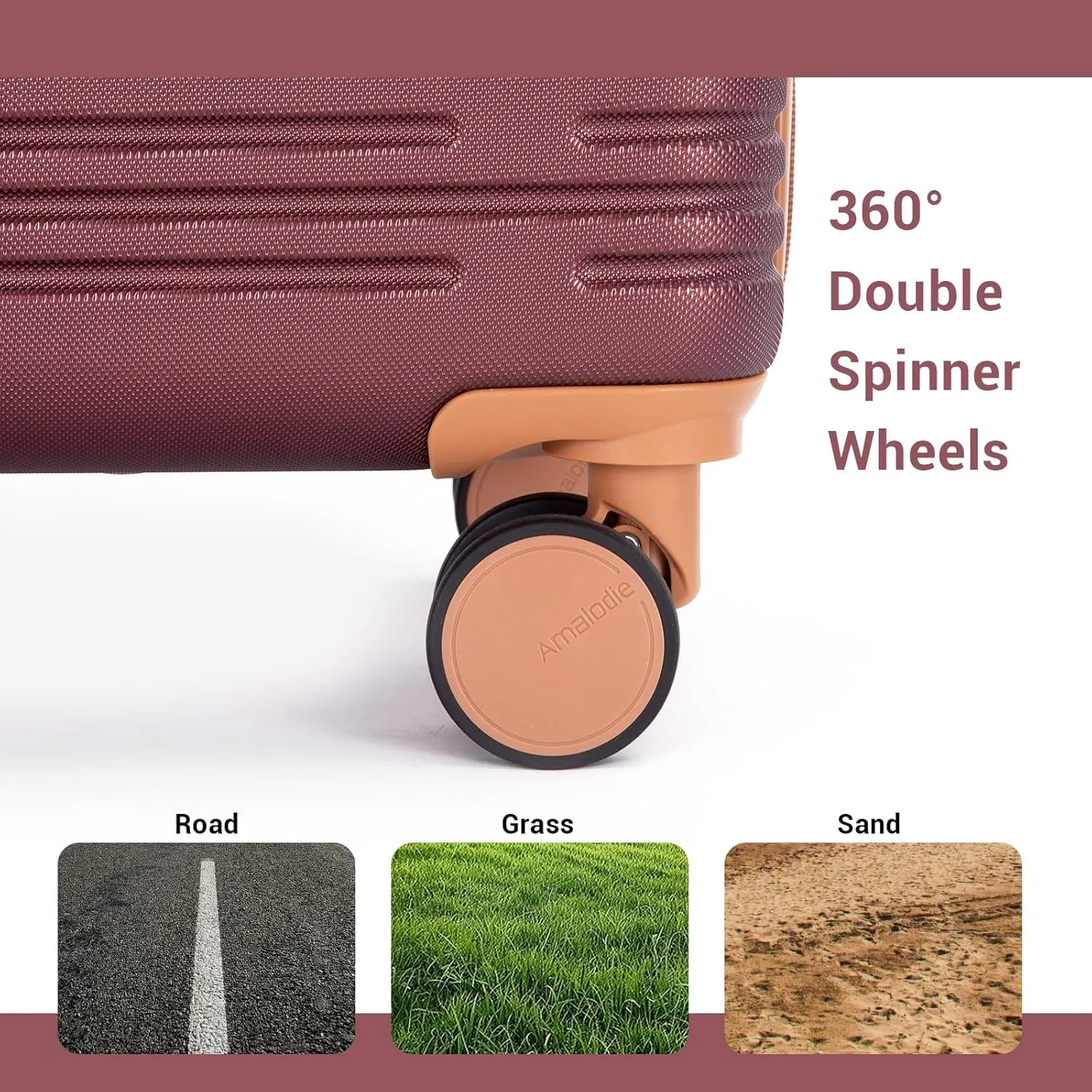 Luggage set 5 Piece Suitcases with Wheels, ABS Hardshell Carry On and Checked luggage with TSA lock a travel bag and a toiletry bag (20/24/28), Wine Red