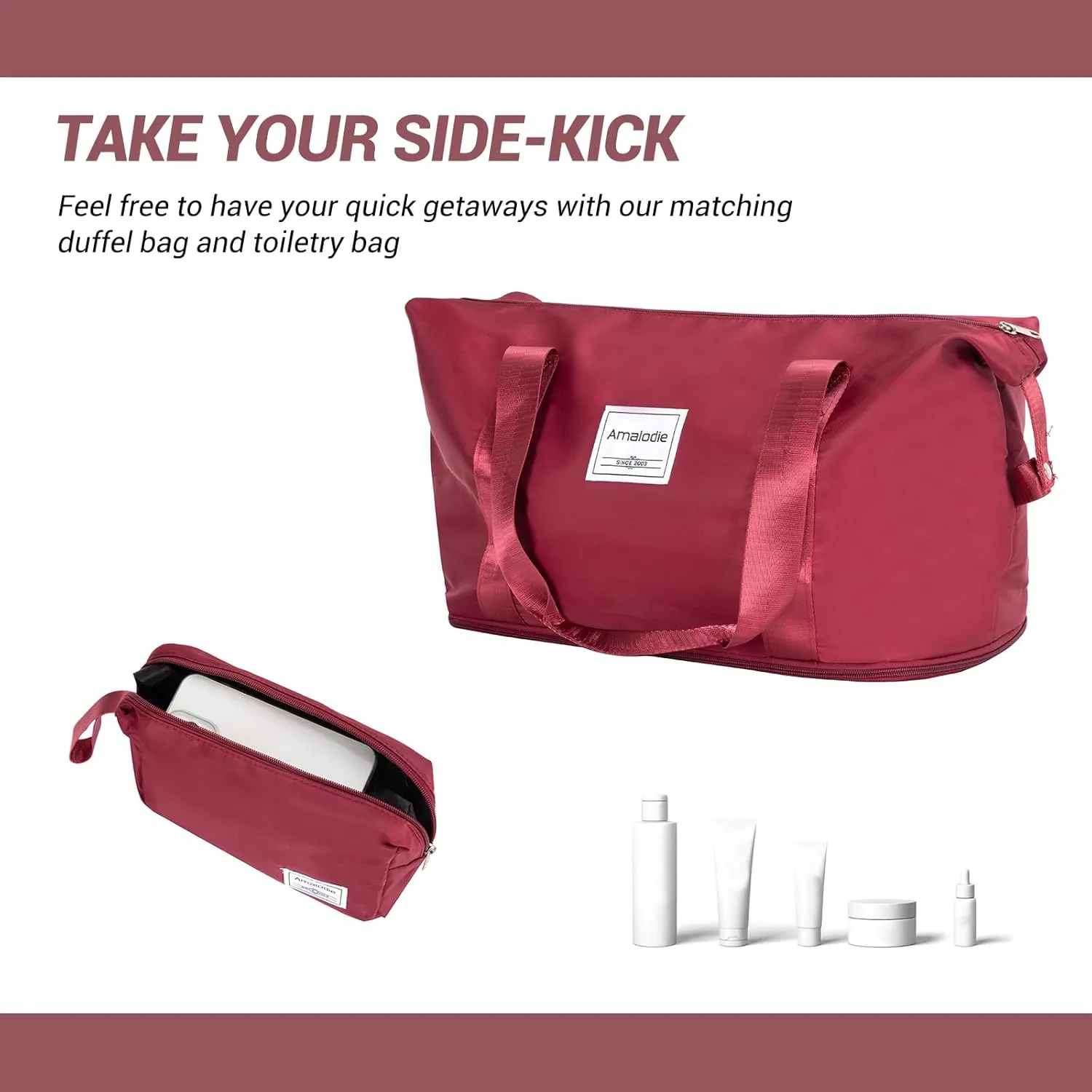 Luggage set 5 Piece Suitcases with Wheels, ABS Hardshell Carry On and Checked luggage with TSA lock a travel bag and a toiletry bag (20/24/28), Wine Red