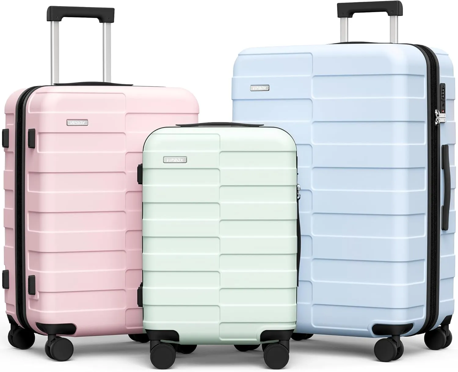 Luggage Sets 3 Piece (3-YEARS VIP SERVICE) Hardside Expandable Ultra Durable 100% PC Lightweight Carry On Family Travel Suitcase Set with TSA Lock Spinner Wheels, 3in1 Macaron Colors Set (BPG)