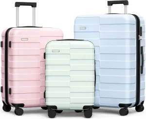 Luggage Sets 3 Piece (3-YEARS VIP SERVICE) Hardside Expandable Ultra Durable 100% PC Lightweight Carry On Family Travel Suitcase Set with TSA Lock Spinner Wheels, 3in1 Macaron Colors Set (BPG)