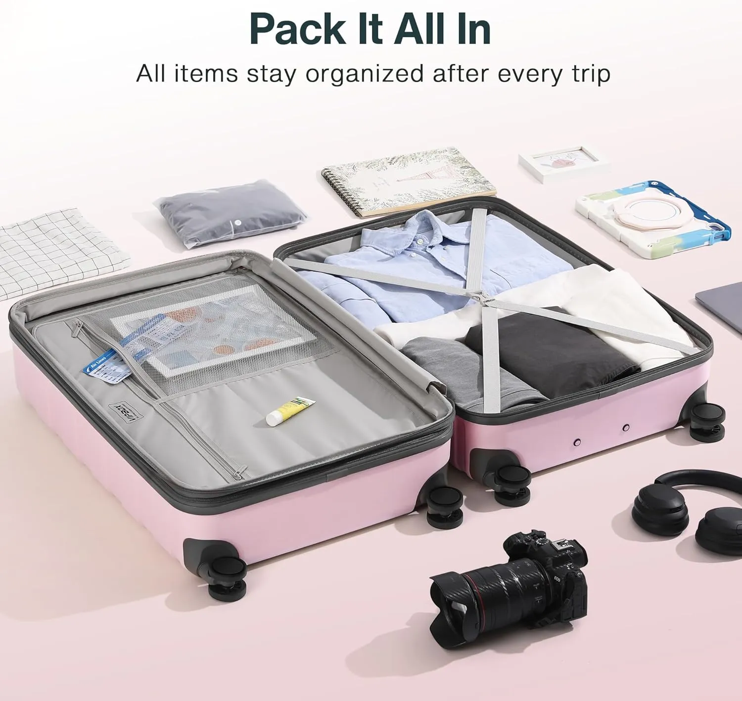 Luggage Sets 3 Piece (3-YEARS VIP SERVICE) Hardside Expandable Ultra Durable 100% PC Lightweight Carry On Family Travel Suitcase Set with TSA Lock Spinner Wheels, 3in1 Macaron Colors Set (BPG)