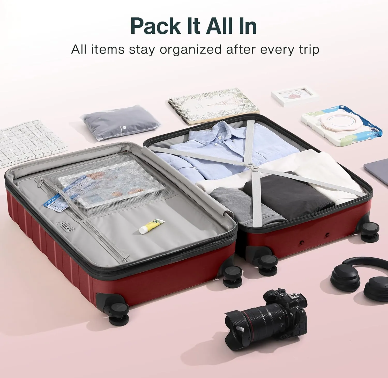 Luggage Sets 3 Piece (3-YEARS VIP SERVICE) Hardside Expandable Ultra Durable Polycarbonate Lightweight Carry On Travel Suitcase with TSA Lock Spinner Wheels, Wine Red