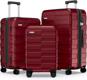Luggage Sets 3 Piece (3-YEARS VIP SERVICE) Hardside Expandable Ultra Durable Polycarbonate Lightweight Carry On Travel Suitcase with TSA Lock Spinner Wheels, Wine Red