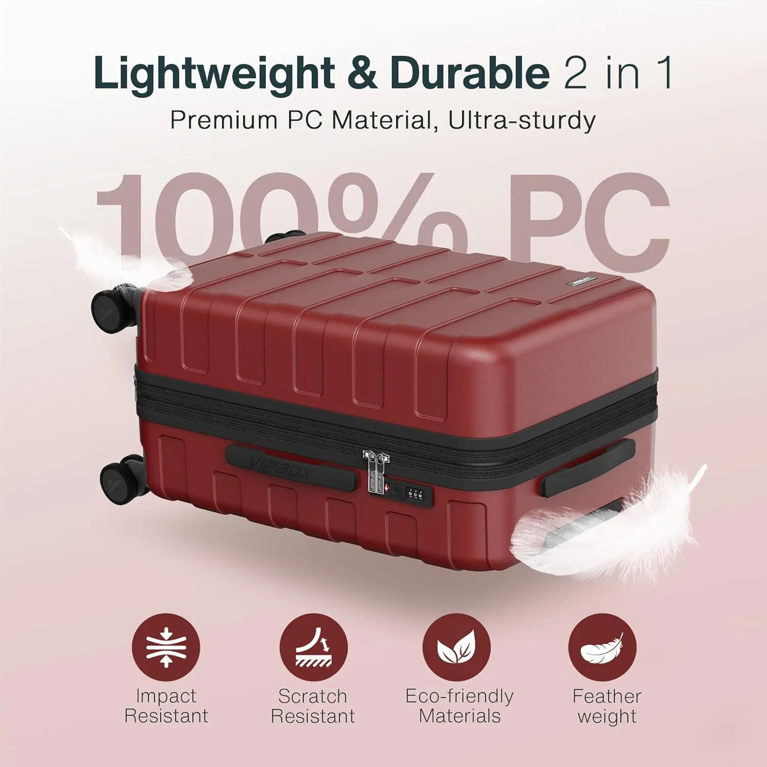 Luggage Sets 3 Piece (3-YEARS VIP SERVICE) Hardside Expandable Ultra Durable Polycarbonate Lightweight Carry On Travel Suitcase with TSA Lock Spinner Wheels, Wine Red