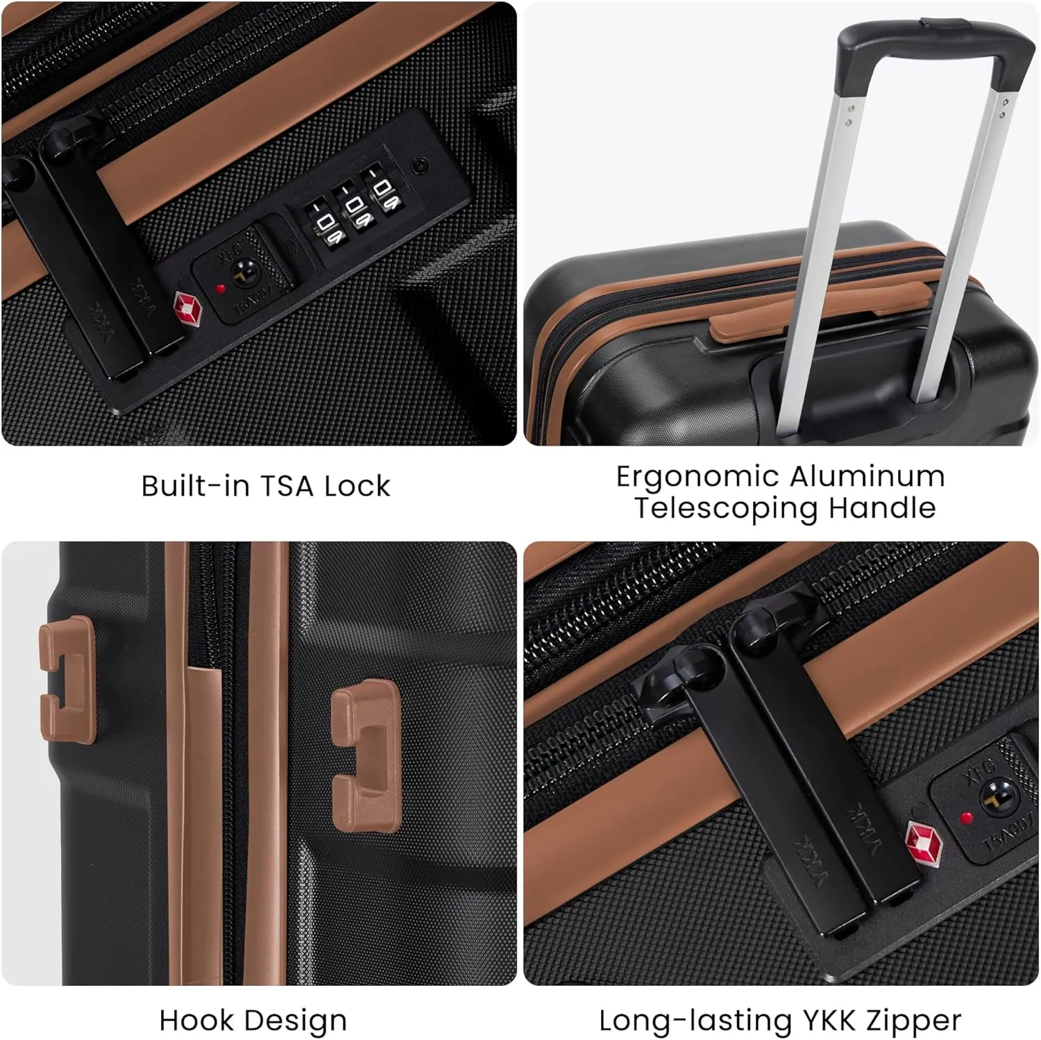 Luggage Sets 3 Piece with Spinner Wheel, Hardside Suitcase Set with TSA Lock, Expandable Travel Luggage for Men and Women, Black