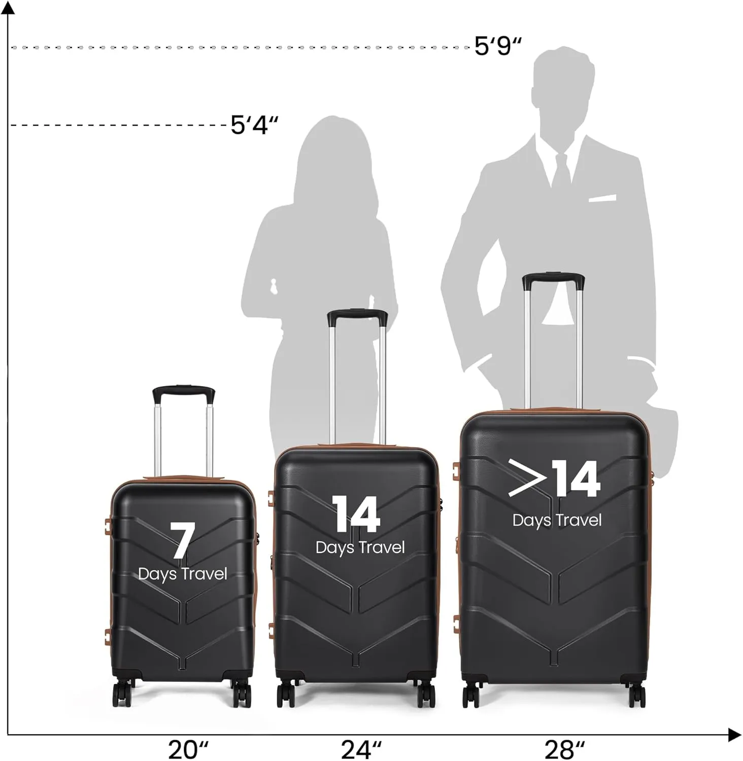 Luggage Sets 3 Piece with Spinner Wheel, Hardside Suitcase Set with TSA Lock, Expandable Travel Luggage for Men and Women, Black