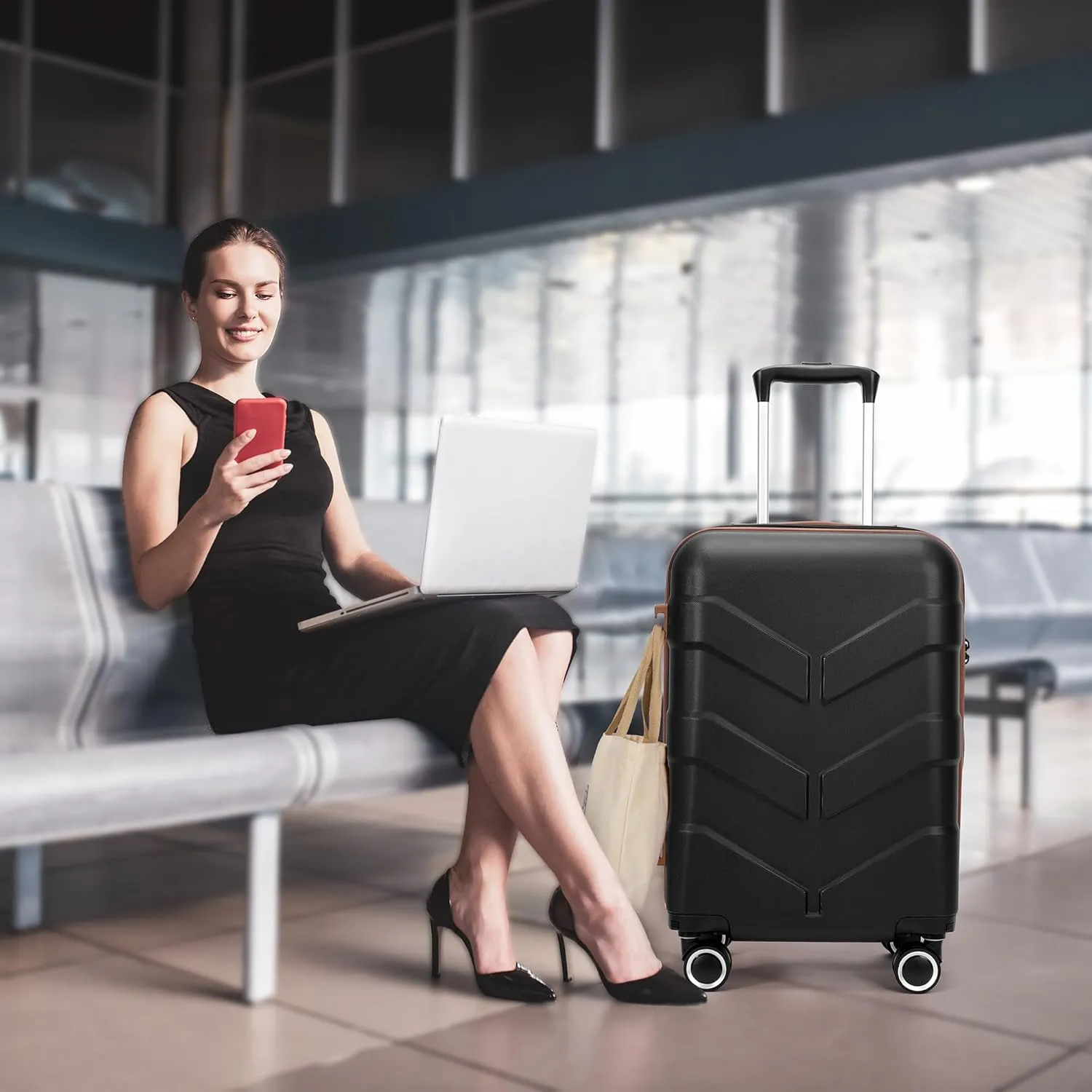Luggage Sets 3 Piece with Spinner Wheel, Hardside Suitcase Set with TSA Lock, Expandable Travel Luggage for Men and Women, Black