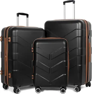 Luggage Sets 3 Piece with Spinner Wheel, Hardside Suitcase Set with TSA Lock, Expandable Travel Luggage for Men and Women, Black