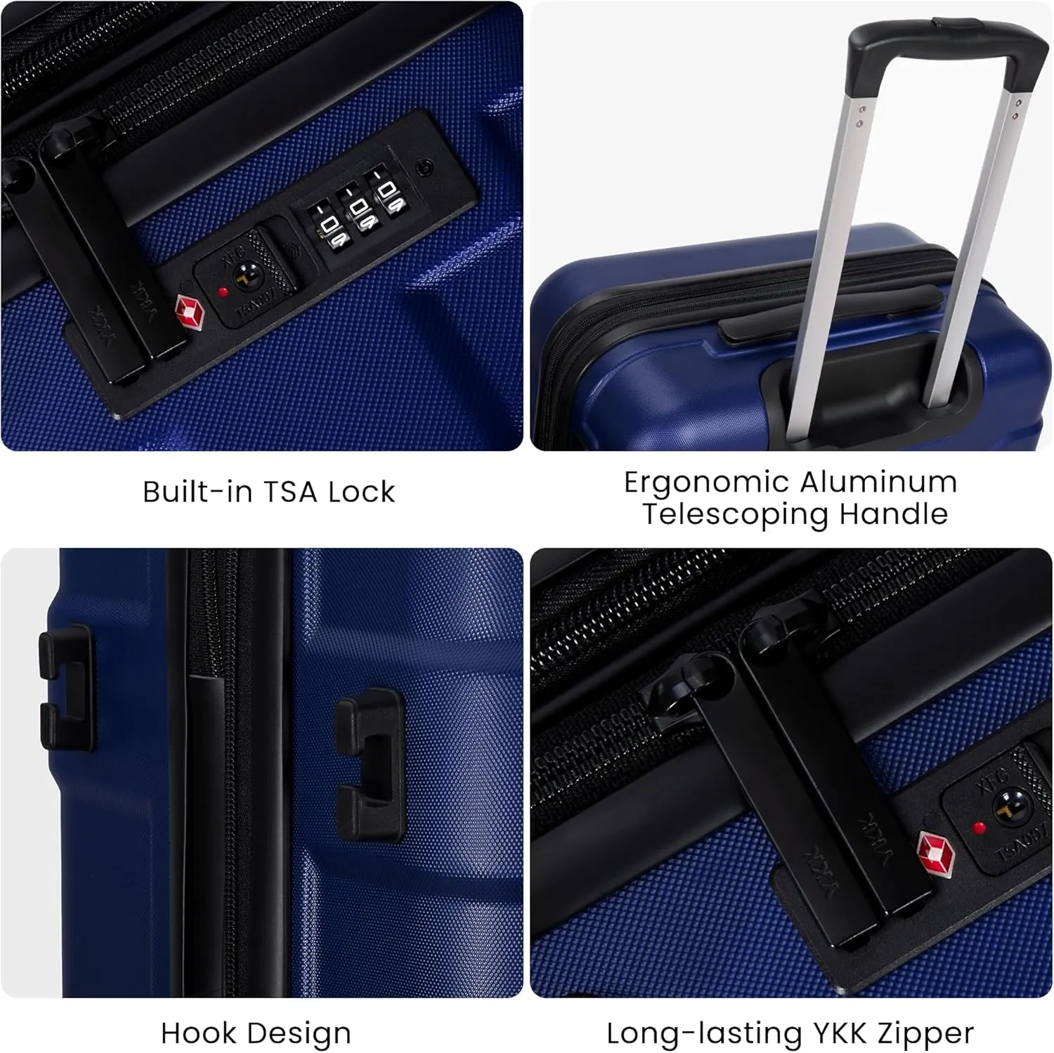 Luggage Sets 3 Piece with Spinner Wheel, Hardside Suitcase Set with TSA Lock, Expandable Travel Luggage for Men and Women, Blue