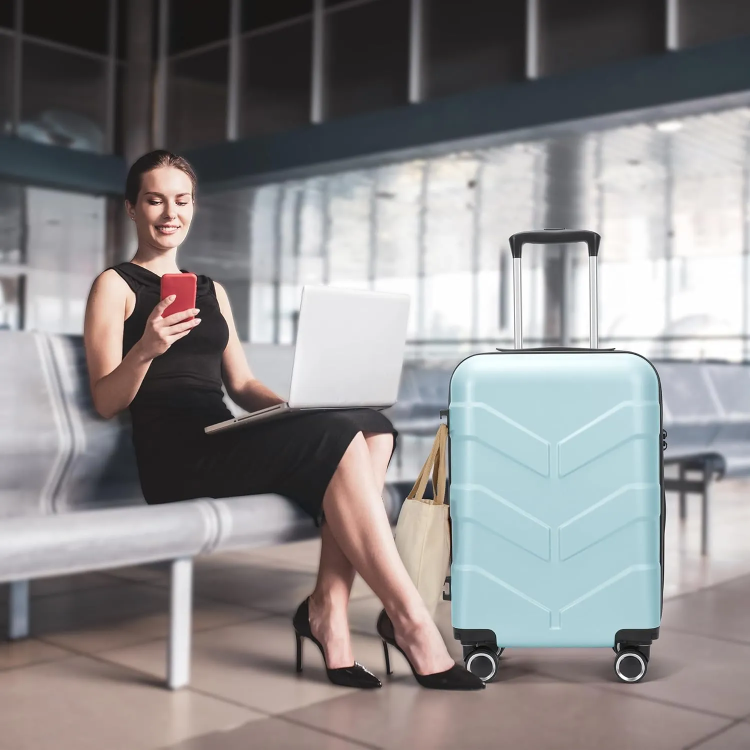 Luggage Sets 3 Piece with Spinner Wheel, Hardside Suitcase Set with TSA Lock, Expandable Travel Luggage for Men and Women, Mint Green