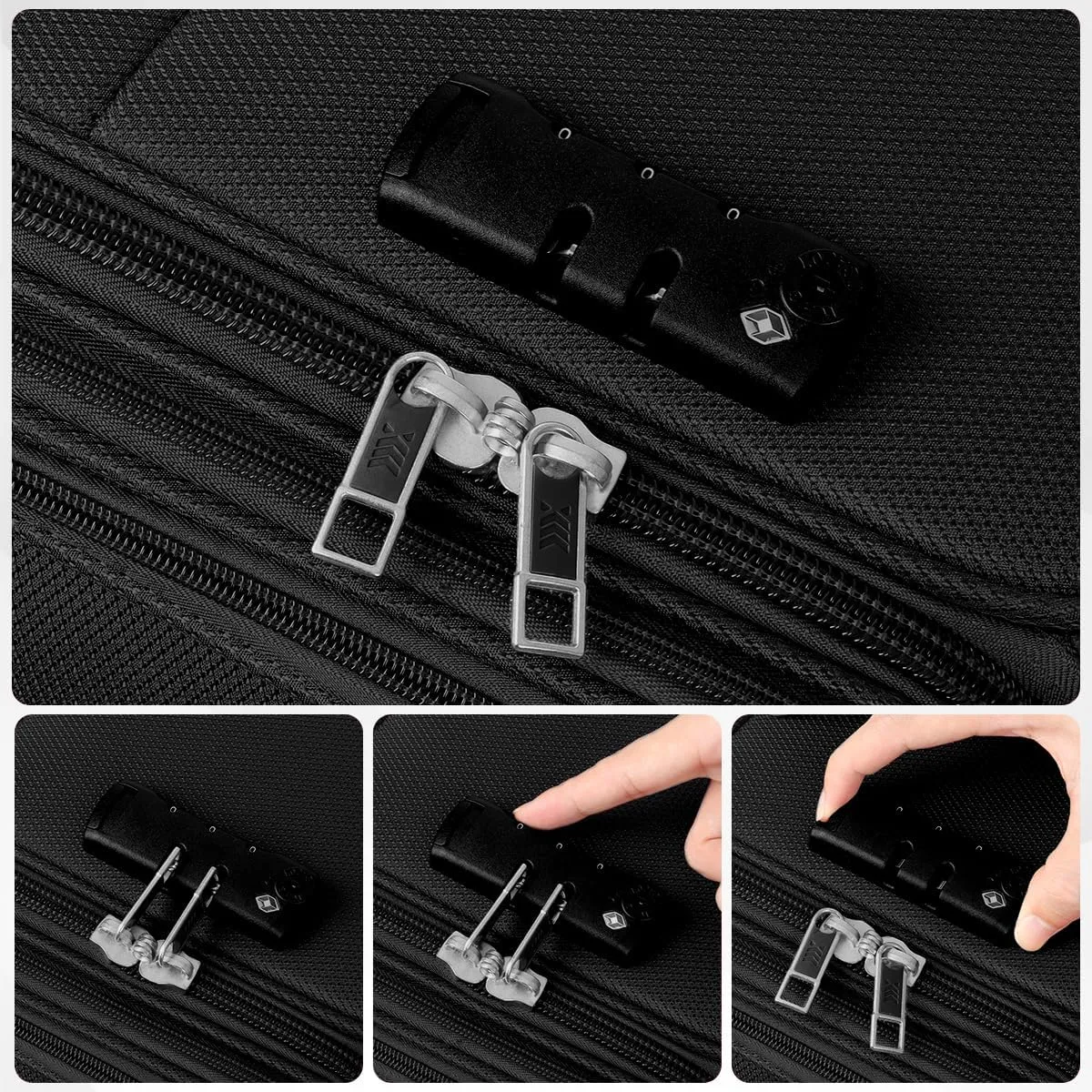 Luggage Sets 3 Piece,Suitcases with Wheels Hardshell,Softside Luggage Set,Foldie Travel Bag Expandable, W/TSA Lock & Double Spinner Wheels(22in/27in/31in) Black