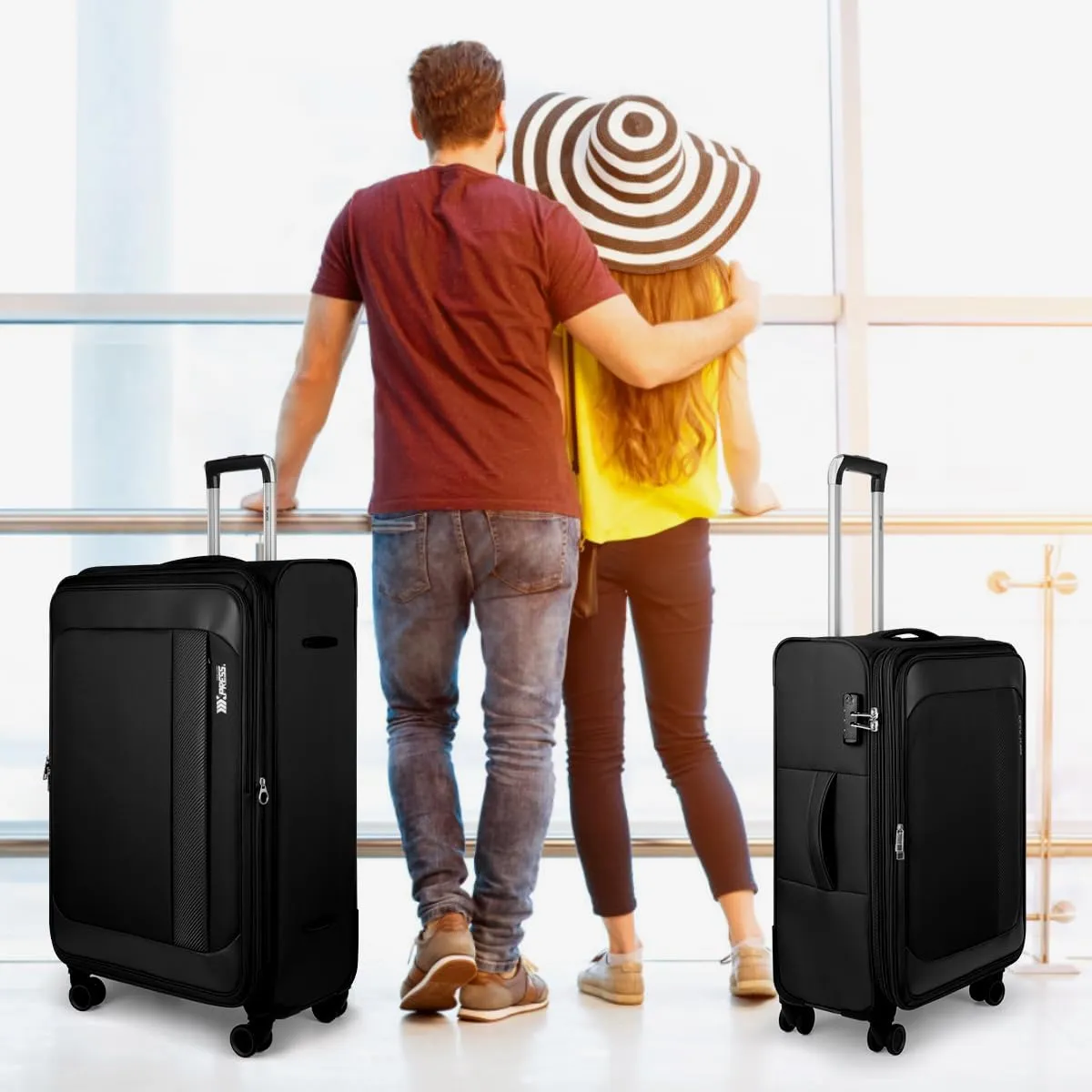 Luggage Sets 3 Piece,Suitcases with Wheels Hardshell,Softside Luggage Set,Foldie Travel Bag Expandable, W/TSA Lock & Double Spinner Wheels(22in/27in/31in) Black