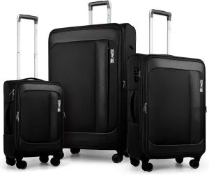 Luggage Sets 3 Piece,Suitcases with Wheels Hardshell,Softside Luggage Set,Foldie Travel Bag Expandable, W/TSA Lock & Double Spinner Wheels(22in/27in/31in) Black