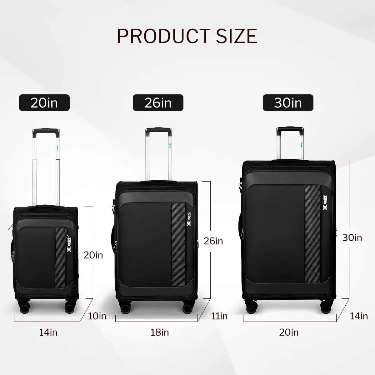 Luggage Sets 3 Piece,Suitcases with Wheels Hardshell,Softside Luggage Set,Foldie Travel Bag Expandable, W/TSA Lock & Double Spinner Wheels(22in/27in/31in) Black