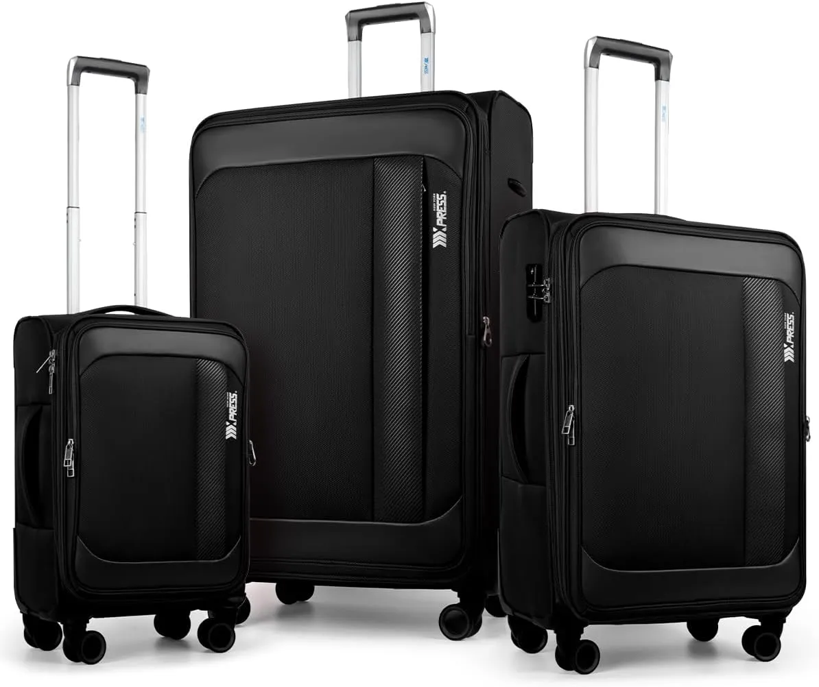 Luggage Sets 3 Piece,Suitcases with Wheels Hardshell,Softside Luggage Set,Foldie Travel Bag Expandable, W/TSA Lock & Double Spinner Wheels(22in/27in/31in) Black