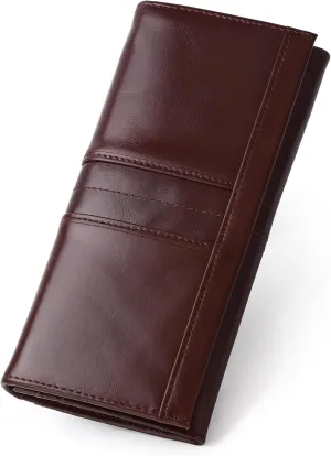LUKZIJAES Vintage Long Wallets for Men Genuine Leather Checkbook Bifold Wallet with RFID Blocking Zipper Card Slots Coin Pocket Mens Clutch Purse (#7-Coffee)