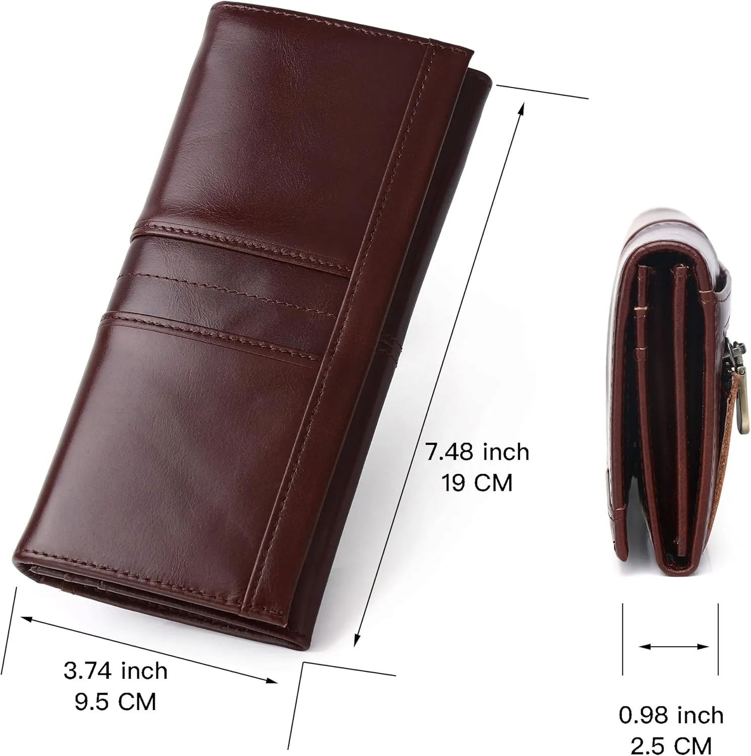 LUKZIJAES Vintage Long Wallets for Men Genuine Leather Checkbook Bifold Wallet with RFID Blocking Zipper Card Slots Coin Pocket Mens Clutch Purse (#7-Coffee)
