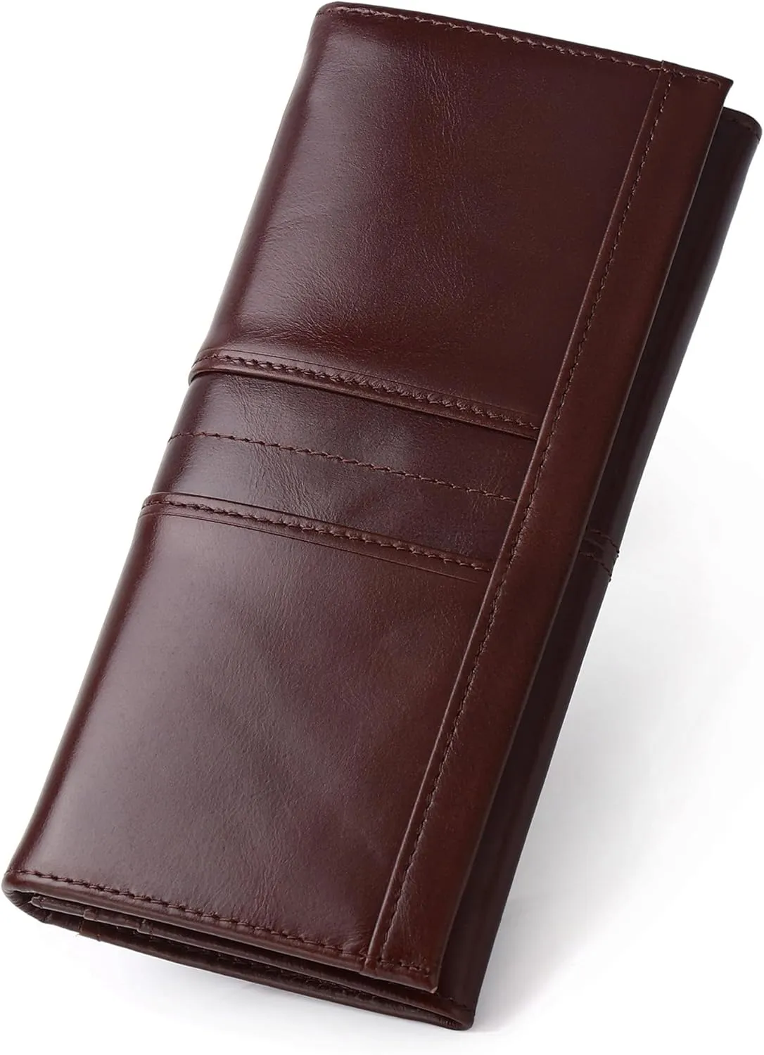 LUKZIJAES Vintage Long Wallets for Men Genuine Leather Checkbook Bifold Wallet with RFID Blocking Zipper Card Slots Coin Pocket Mens Clutch Purse (#7-Coffee)