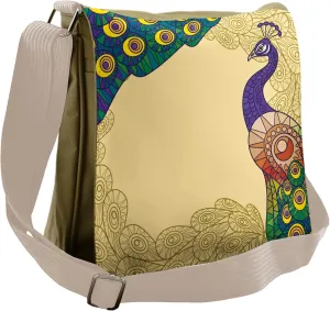 Lunarable Animal Messenger Bag, Peacock Quill Motif, Unisex Cross-body