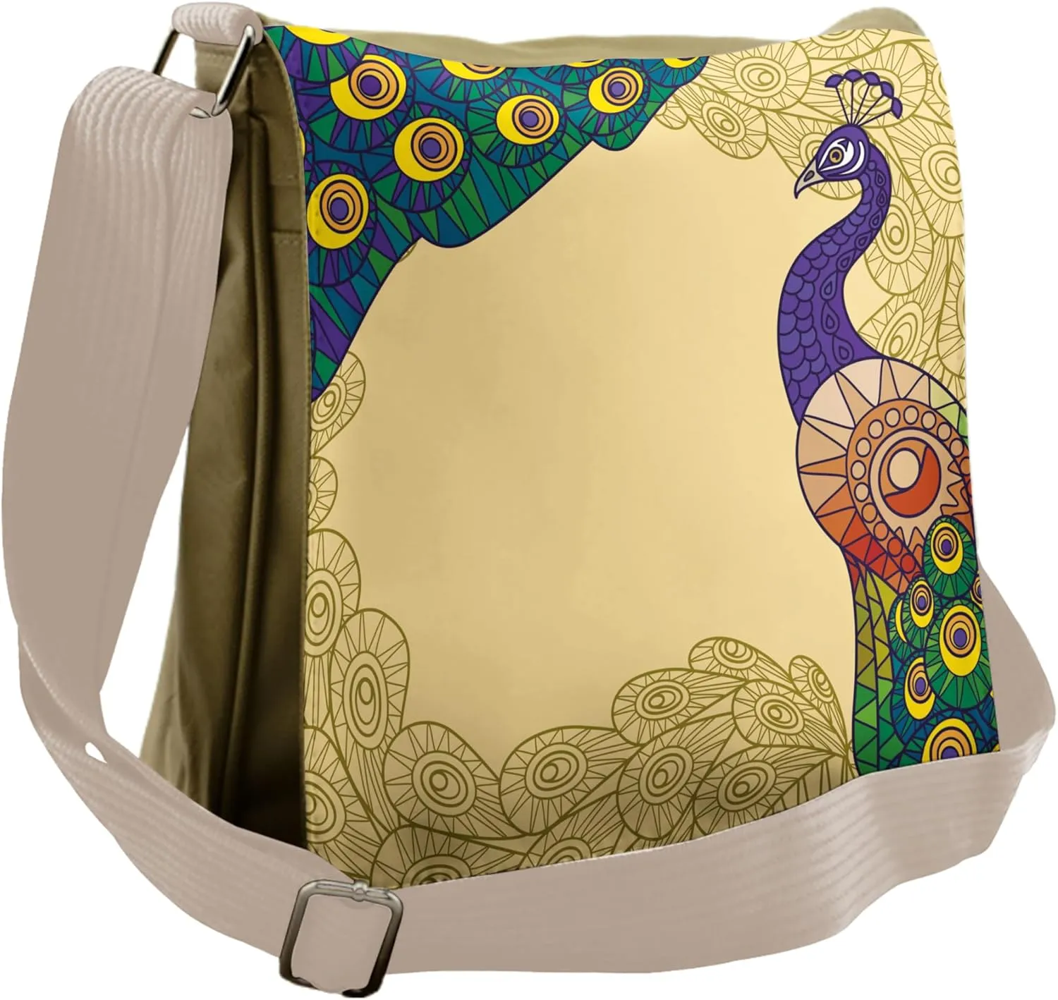 Lunarable Animal Messenger Bag, Peacock Quill Motif, Unisex Cross-body
