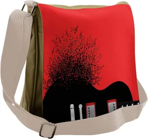 Lunarable Art Messenger Bag, Electro Guitar Dissolving Notes, Unisex Cross-body