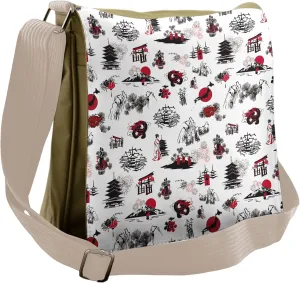Lunarable Asian Messenger Bag, Oriental Traditional Symbolic, Unisex Cross-body