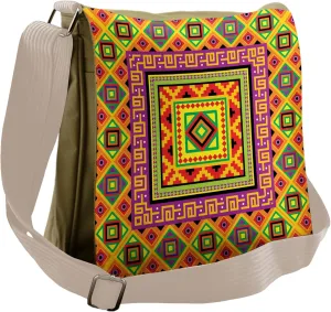 Lunarable Aztec Messenger Bag, Indigenous Tribal Framework, Unisex Cross-body