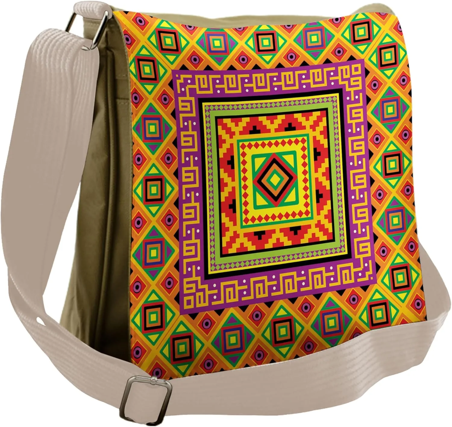 Lunarable Aztec Messenger Bag, Indigenous Tribal Framework, Unisex Cross-body