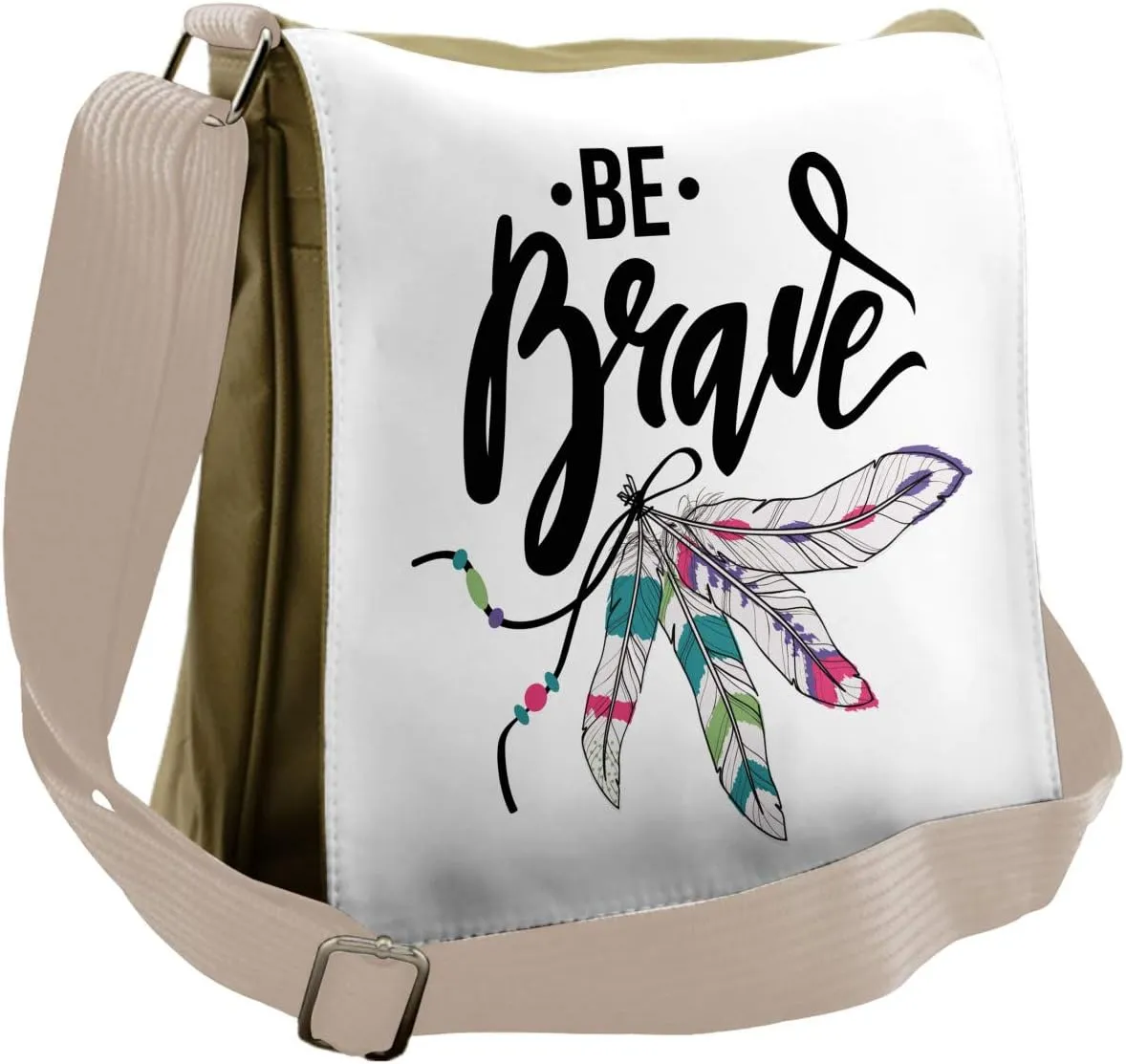 Lunarable Be Brave Messenger Bag, Tribal Feathers Bohemian, Unisex Cross-body