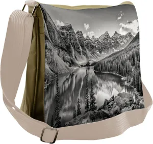 Lunarable Black and White Messenger Bag, Canada Rocky Valley, Unisex Cross-body