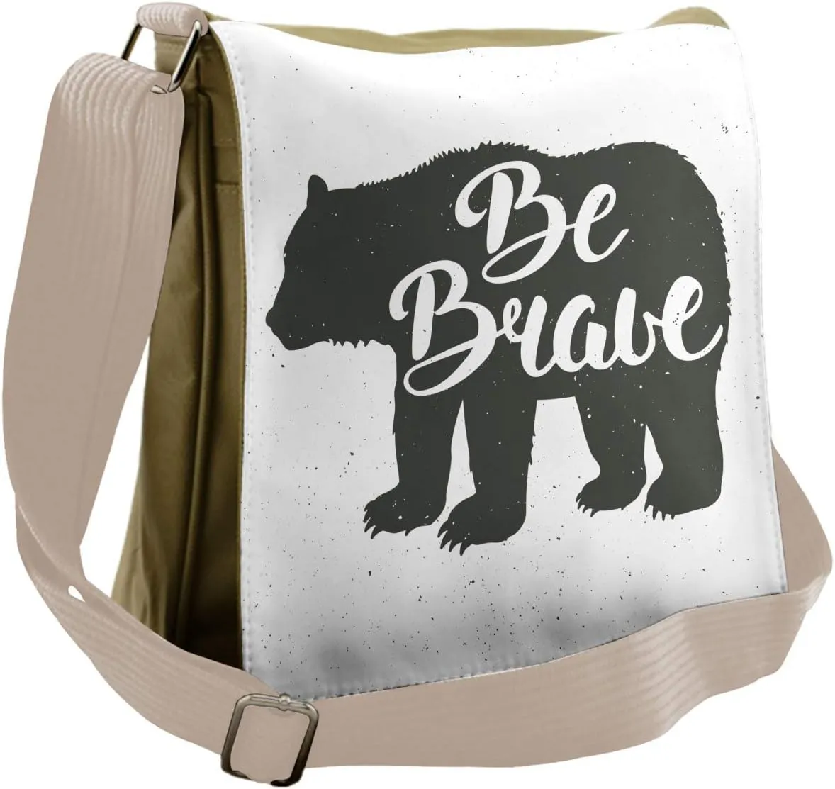 Lunarable Cabin Messenger Bag, Vintage Bear Be Brave Words, Unisex Cross-body