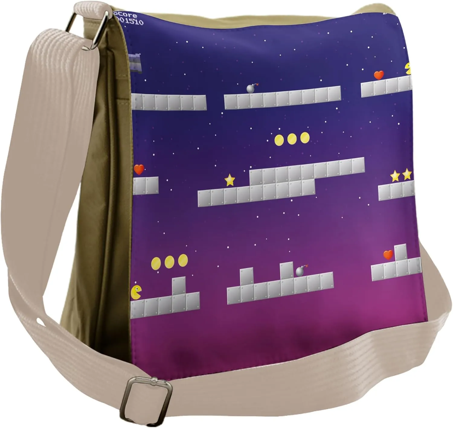Lunarable Cartoon Messenger Bag, Arcade Games Star Stairs, Unisex Cross-body